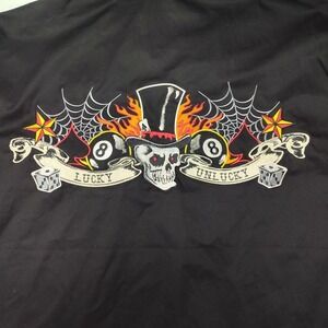Dragonfly Roadhouse Shirt Mens 3XL Black Lucky Unlucky Skull Flames Bowling